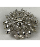 Vintage Starburst Brooch Pin White Round Layered Stones Silver Tone Rhin... - €41,53 EUR
