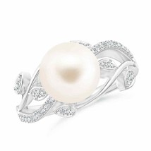 ANGARA Freshwater Pearl Olive Leaf Vine Ring for Women, Girls in 14K Solid Gold - £735.23 GBP