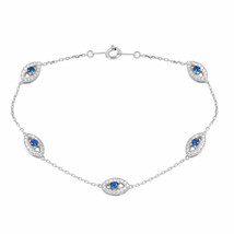 925 Sterling Silver Rhodium Plated Small Round Evil Eye Chain Bracelet - £56.11 GBP