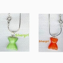 Green OR Orange Cat&#39;s Eye Dress Pendant on Silver Plate Chain - $8.73