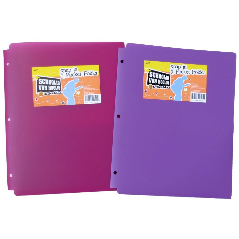 Office Max Schoolio Von Hoolio Poly 3-Hole Punched 2-Pocket Folders 8-1/... - $1.99