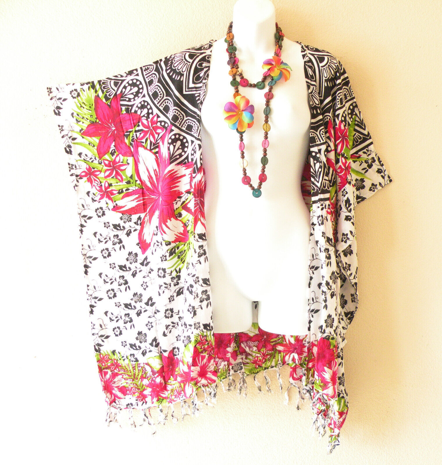 CB363 Floral Women Rayon Batik Plus Cover Up Open Duster Cardigan - upto 5X - $24.90