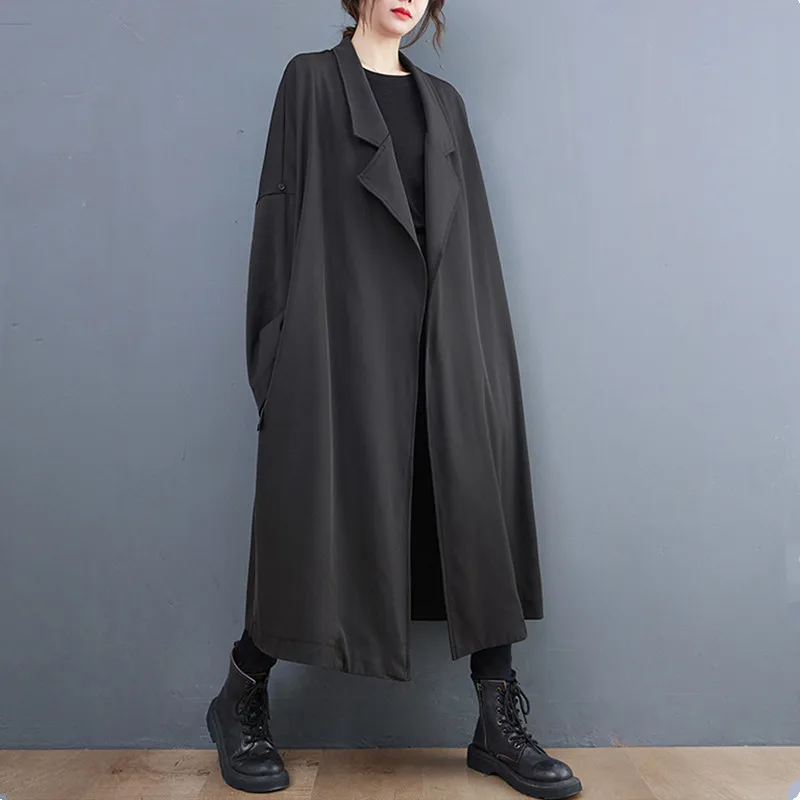 oversized vintage casual loose long autumn spring trench coat for   es Outerwear - £190.65 GBP