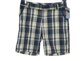 Mossimo Supply Co Low Rise Relaxed Fit Short Green Yellow White Plaid Juniors 7 - £12.40 GBP