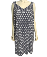 Talbots Plus Petite White and Navy V Neck Sleeveless Knit Shift Dress Si... - $38.69 CAD