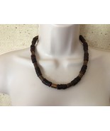 Black wood big chunky bead necklace beaded wooden lightweight - £3.18 GBP