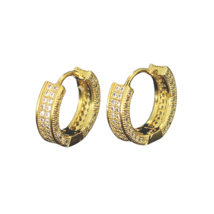 Unisex Iced Hoops 14k Gold Plated Micro Pave Cz Snap On Earrings High Quality - £7.98 GBP