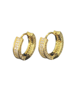 Unisex Iced Hoops 14k Gold Plated Micro Pave Cz Snap On Earrings High Quality - £7.86 GBP