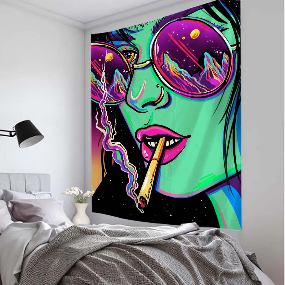 Play Hippie Wall Big Tapestry Wall Hanging Psychedelic Smoke Cool Girl Art Mysti - £23.18 GBP