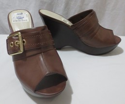 Nine West Brown Wedge Mule open toe w/buckle Mirabelle Sz 9.5 NWT Retail... - $45.00