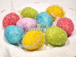 10 Easter Pastel SPARKLE Hanging Egg Ornaments Tree Decorations 2.5&quot; - £13.23 GBP
