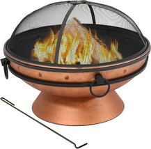Sunnydaze Large 30-Inch Copper Finish Outdoor Fire Pit Bowl - Round Wood... - £175.85 GBP