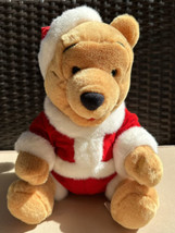 DISNEY STORE PLUSH WINNIE THE POOH AS SANTA CHRISTMAS BEAR 13&quot; WIND UP M... - £9.43 GBP