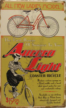 Rustic/Vintage Aurora Light Coaster Ladies Model Bicycle Metal Sign - £15.72 GBP