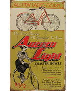 Rustic/Vintage Aurora Light Coaster Ladies Model Bicycle Metal Sign - £15.73 GBP