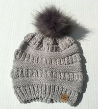 Chenille Thick Knit Faux Fuzzy Fur Pom Soft Stretchy Beanie Hat Color Gray New#J - £15.71 GBP