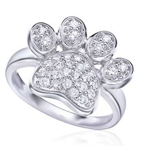 14K White Gold Plated Silver 0.25Ct Round Cut Moissanite Paw Print Promise Ring - £48.71 GBP