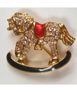 Signed Monet Rhinestone Enamel Rocking Horse Brooch 1.5&quot; x 1.1/4&quot; - $19.79