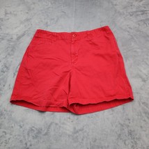Essentials Shorts Womens 12 Red Solid High Rise Flat Front Button Chino - £17.89 GBP