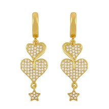 FA Gold Filled Heart Earrings For Women CZ Pave Crystal Star Huggies Earrings Da - £11.15 GBP