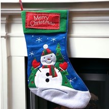 Merry Christmas Snowman Stocking Hanging Felt Sock Holiday Tree Decoration Blue - £8.08 GBP