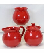 Vintage Waechtersbach SOLID RED Sugar Bowl w/Lid and Creamer Germany plu... - $615.54 MXN