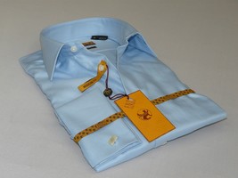 Mens 100% Egyptian Cotton Shirt French Cuffs Wrinkle resistance Enzo 61102 Blue image 2