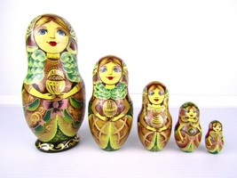 Matryoshka Nesting Dolls 6.5&quot; 5 Pc., Golden Empresses Hand Made Set Russian 353 - £59.69 GBP