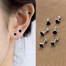 Small Black Star / Heart / Square / Triangle Stud Earrings Women's Jewelry - £7.98 GBP