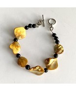 Mother of Pearl Beaded Bracelet Handmade Toggle Clasp Black Honey Yellow... - £10.23 GBP