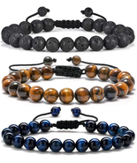 Natural Stone Bracelets for Men - 8Mm Tiger Eye, Matte Agate, Lava Rock ... - $31.21 CAD