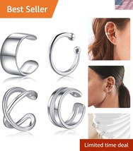 925 Sterling Silver Non-Piercing Adjustable Ear Cuff Earrings for Chic S... - $38.50