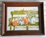 R Russell Serigraph Painting 3 Puppies On Green Bench/Watering Can/Butte... - $24.74