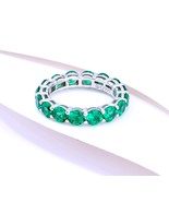 Diamonique Emerald Green 6.48ct Eternity Band Sterling Silver Ring - 9 NIB  - £94.77 GBP