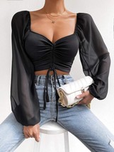V-neck Chiffon Lantern Sleeve Slim Sexy Shirt Tops, Women&#39;s Long-sleeve Top - £16.72 GBP