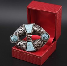 Vintage Miracle Scottish Celtic Brooch Faux Turquoise 1960s Signed - $782.54 MXN