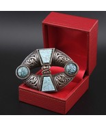 Vintage Miracle Scottish Celtic Brooch Faux Turquoise 1960s Signed - $785.14 MXN