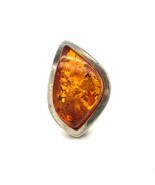 Vintage Sterling Signed 925 Freeform Chunky Cognac Baltic Amber Cabochon... - $1,029.62 MXN