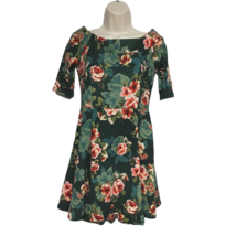 Haute Monde Sheath Dress Medium Green Orange Floral Ruffles Short Sleeve - $18.71