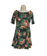 Haute Monde Sheath Dress Medium Green Orange Floral Ruffles Short Sleeve - $26.40 CAD