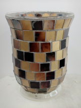 Mosaic Stained Glass Footed Hurricane Candle Holder Brown And Gold 6&quot;X4.5 - £11.89 GBP