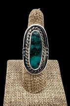 Vintage Signed Navajo Handmade Sterling Silver Blue Turquoise Statement Ring 7.5 - £67.93 GBP