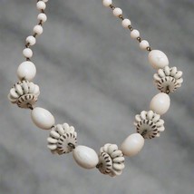 Vintage White Beaded Choker Necklace – Western Germany Art Glass Beads - $19.80