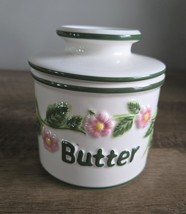Vintage Original Ceramic Butter/Beurre Bell Crock Pink Embossed Floral - $464.39 MXN
