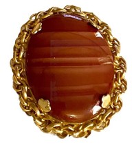 Banded Jasper Stone 2x1.5 Inch Pendant Or Brooch Gold Tone Vintage - £19.59 GBP