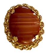 Banded Jasper Stone 2x1.5 Inch Pendant Or Brooch Gold Tone Vintage - £19.77 GBP