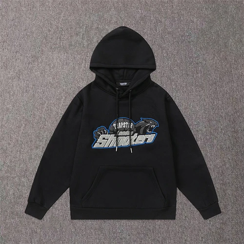 Autumn Trap Blue-gray Tiger Head Embroidered Shooter Letter Hoodie Hip Hop Style - $167.36