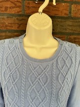 Talbots Petite Small Lambs Wool Sweater Blue Pullover Cardigan Button Shoulder - £14.99 GBP