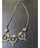 9&quot; silver tone chain rhinestone necklace with yellow glass stones - €20,44 EUR
