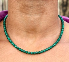 Genuine Malachite Crystal Necklace for Men/Women 6mm/8mm/10mm Bead Size ... - £39.15 GBP